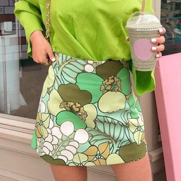 Y2K 2000s 90s mini skirt/skort vintage floral pattern summer hippie retro artsy - Picture 4 of 6